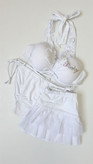 مایو بیکینی سه تیکه سفید دامن دار گره ای